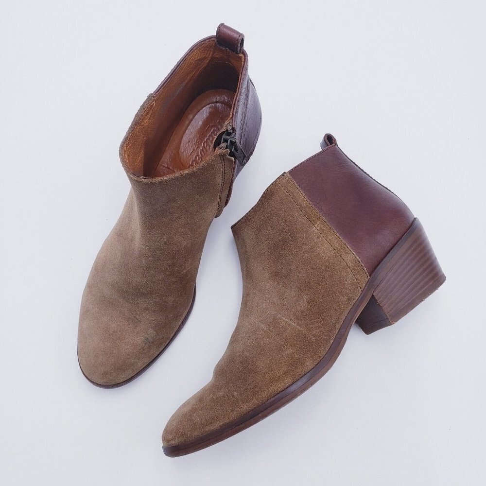 Madewell Ankle Boots Brown Suede Leather‎ Mixed Media Block Heel Womens Size 6.5